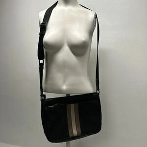 Coach Thompson Crossbody Bag Purse Jacquard Center Stripe Pebble Leather Black